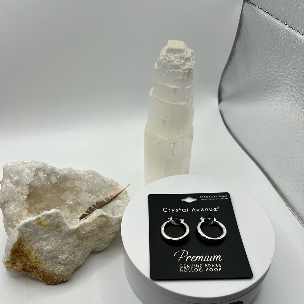 Crystal‎ Avenue Premium Genuine Brass Hollow Hoop Earrings NEW